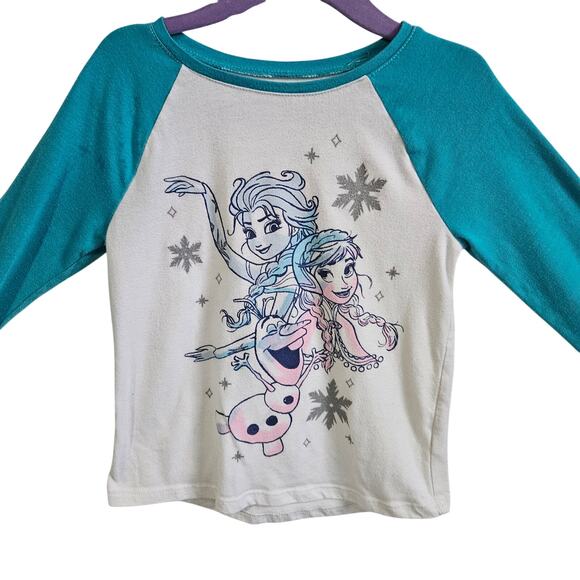 Jumping Beans X Disney Girls 4T Frozen Raglan Baseball Tee White Blue Ana Elsa - Picture 2 of 5